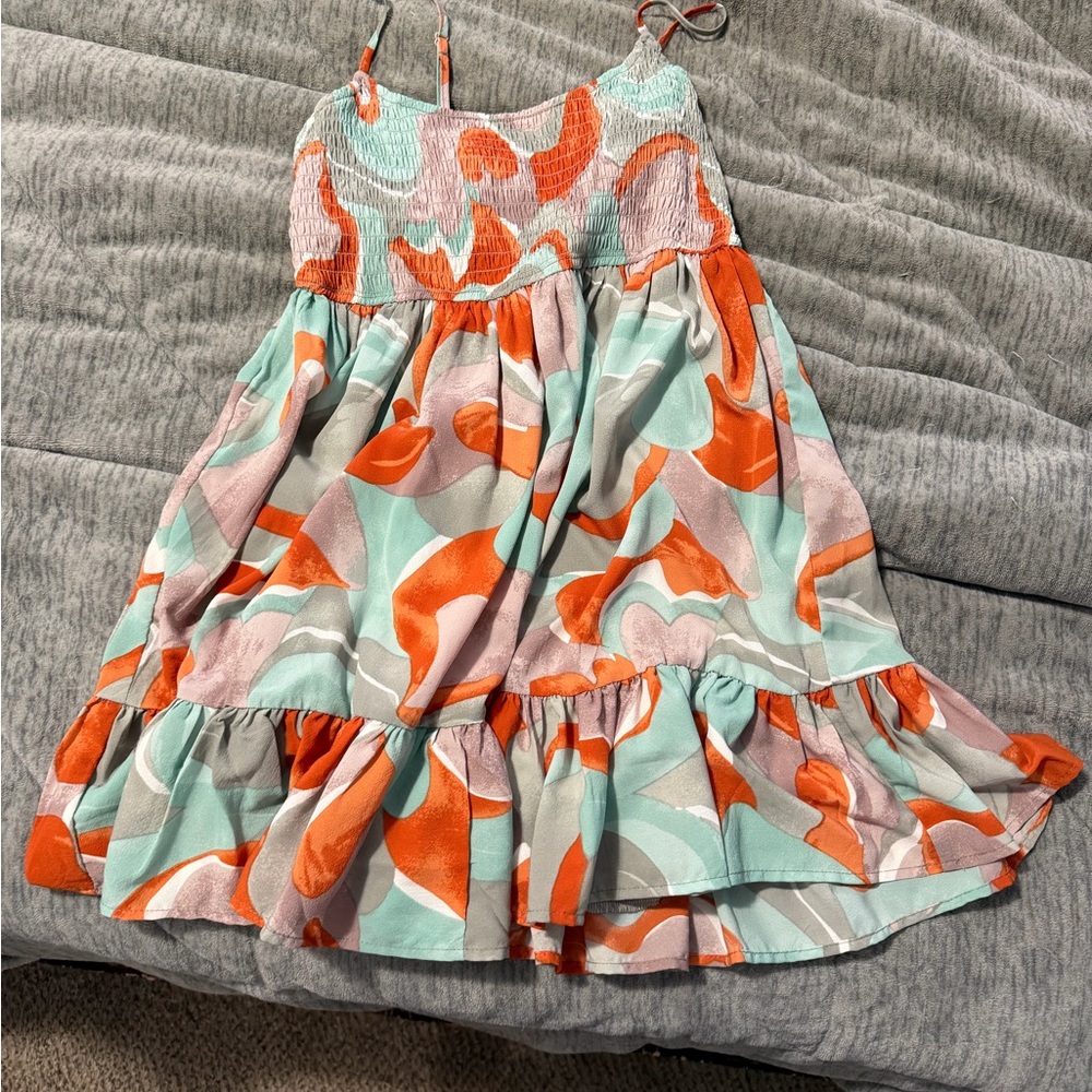 Willow root ' Spaghetti-Strap Dress in Mint, Orange & grey
